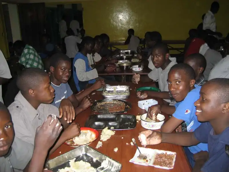 Dinner time in the hostel - this is the standard meal