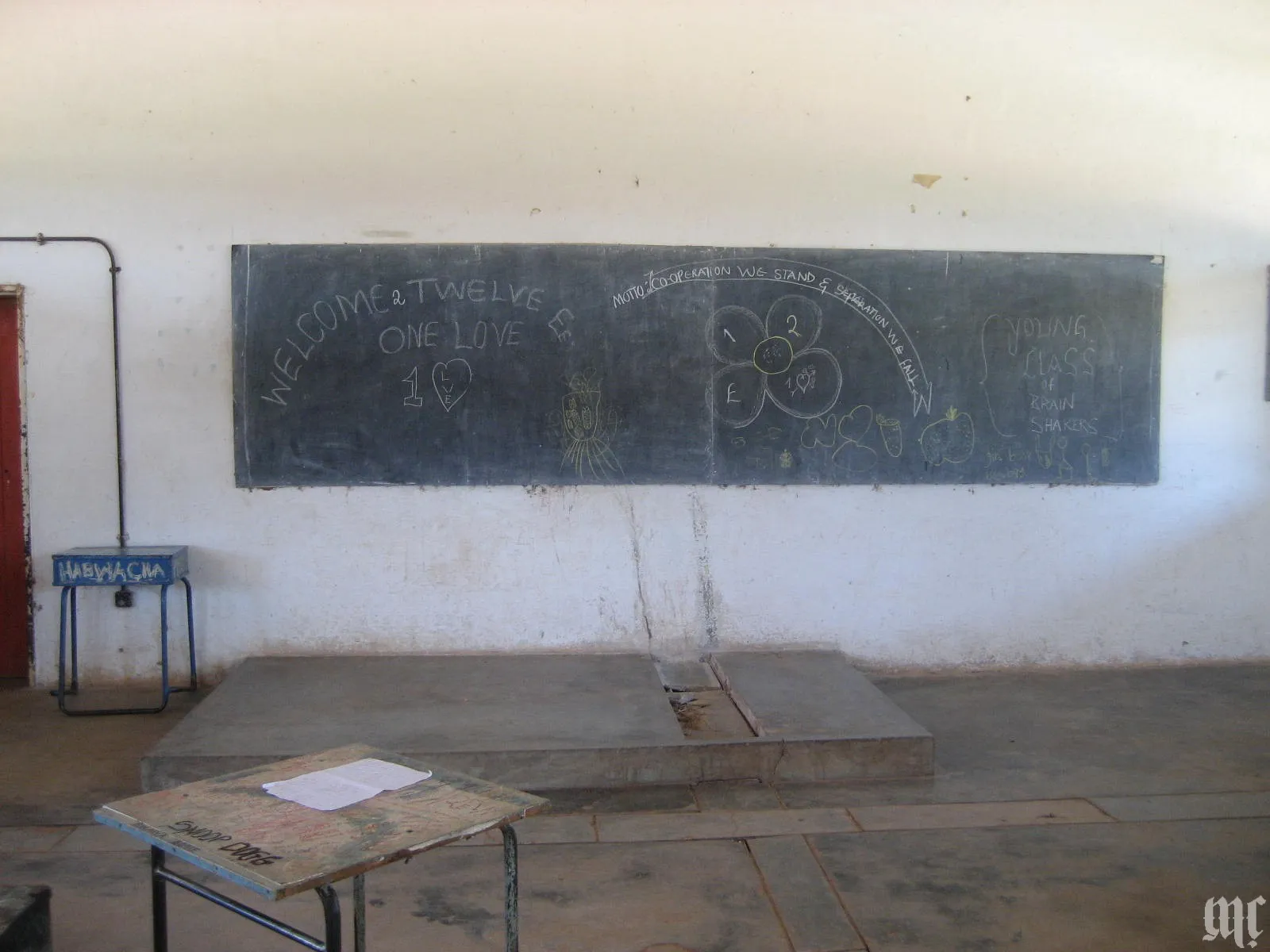 A view of the blackboard from the seats.