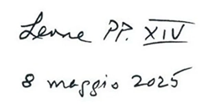 Pope Leo XIV’s signature on his portait